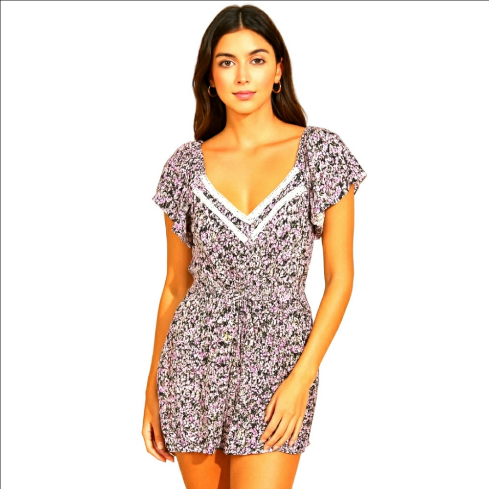 Floral Romper Coquette Fairy Cottagecore Boho Y2K Festival Pink Purple Large L